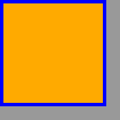 正方形のボックスに、薄い灰色の影が与えられている。影はボックスと同じ形状だが、ボックスよりも縦横それぞれ 20px ずつ大きい。影の基点はボックスの左上にあり、影は右と下に向かってのびている。