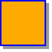 正方形のボックスに、薄い灰色の影が与えられている。影はボーダーボックスと同じ大きさで、ボックスより右に 10px, 下に 10px の位置にある。